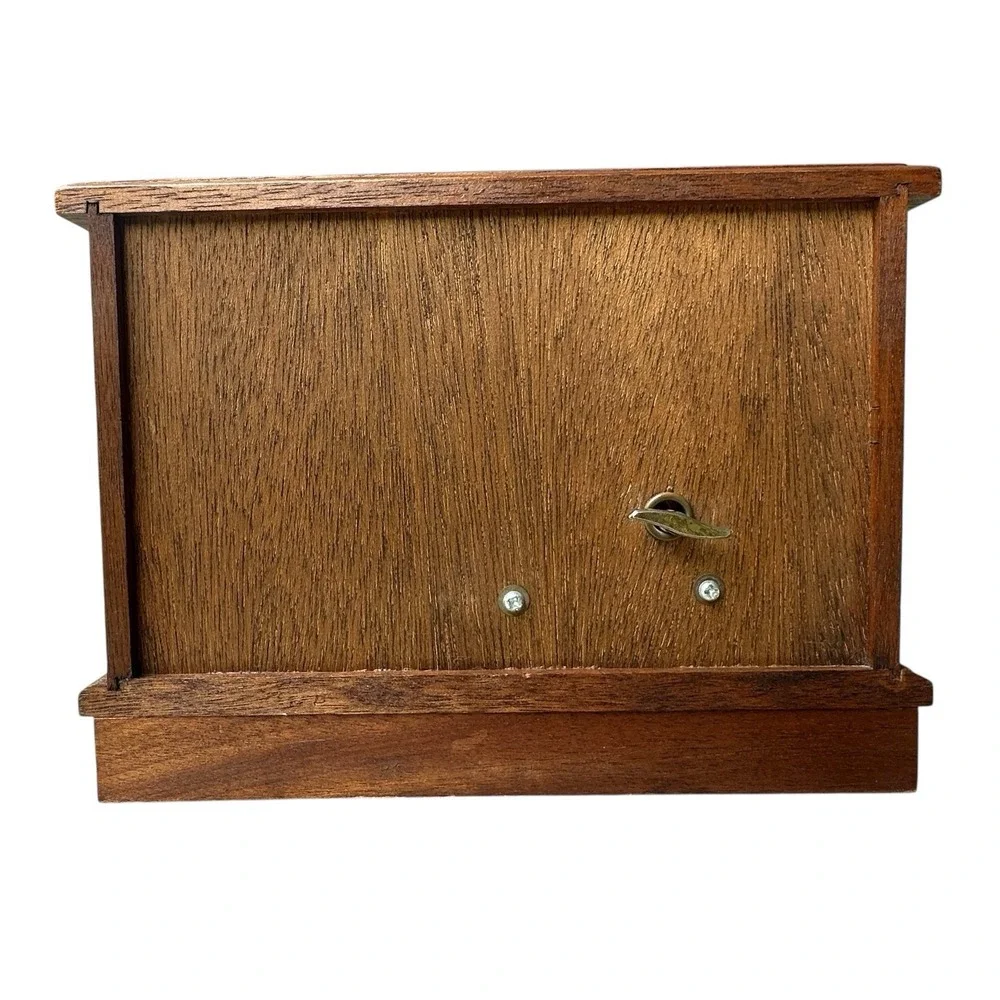 VTG Japanese Musical Jewelry Box 8‎ Inch Stained Wood Hidden Drawer Works Video